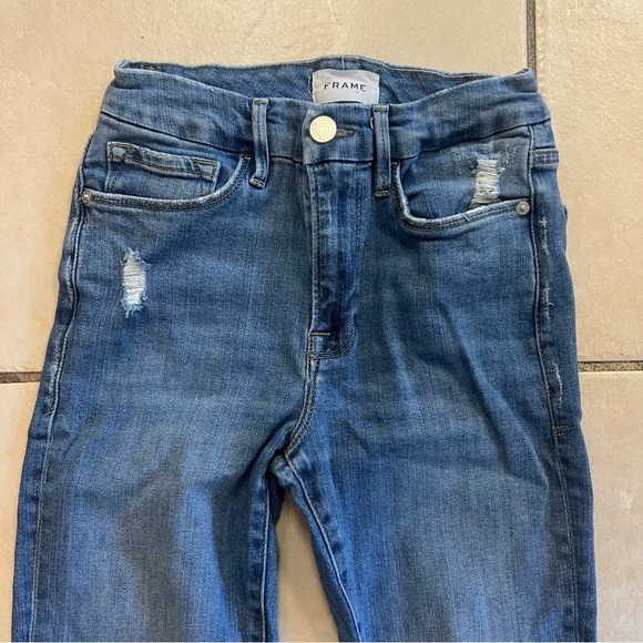 Frame Denim Distressed Le Crop Mini Boot Blue Jeans Size 27 - Picture 3 of 10
